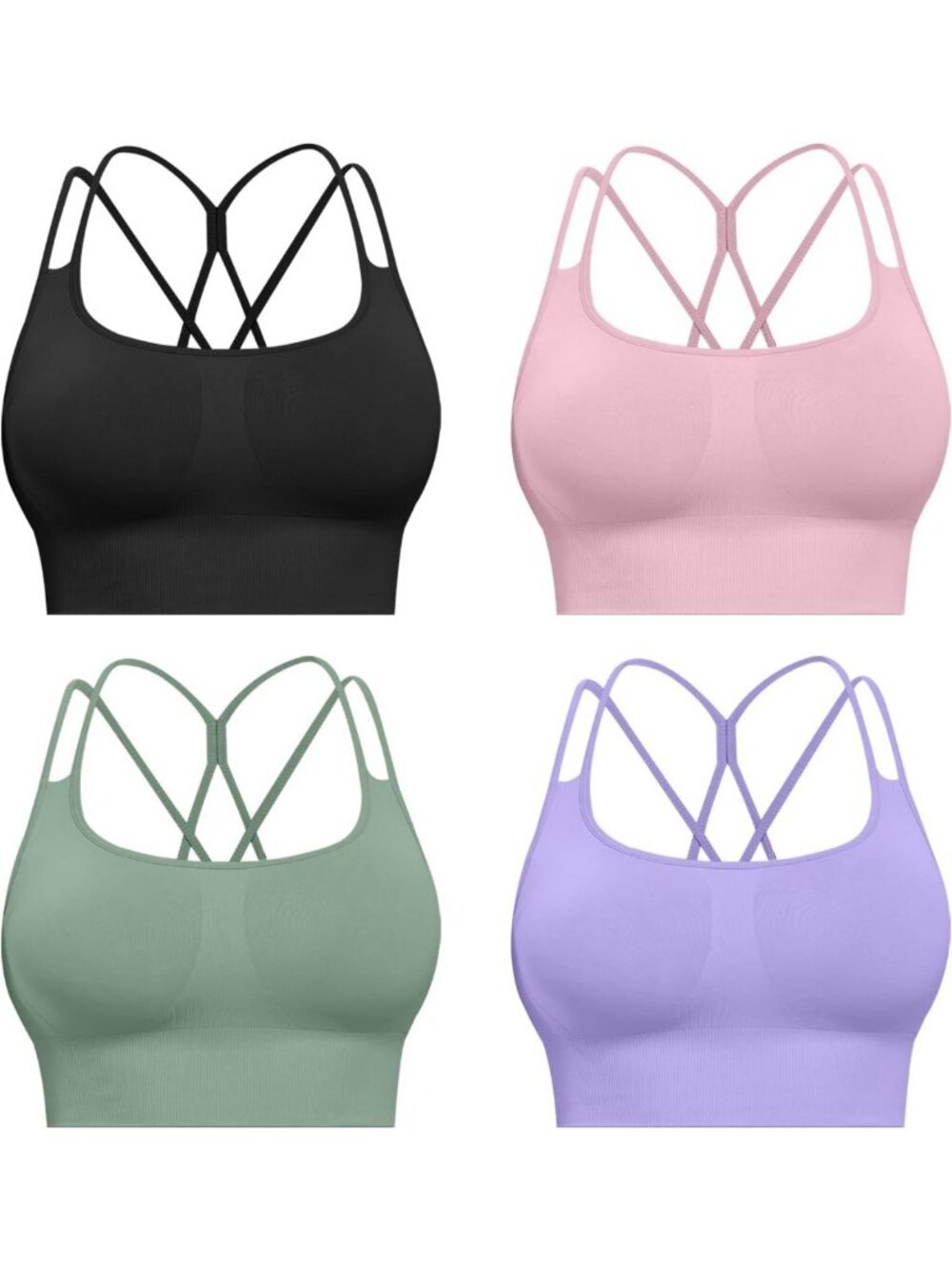High Support Padded Sports Bras for Women - 4 Pack Seamless Yoga Racerback